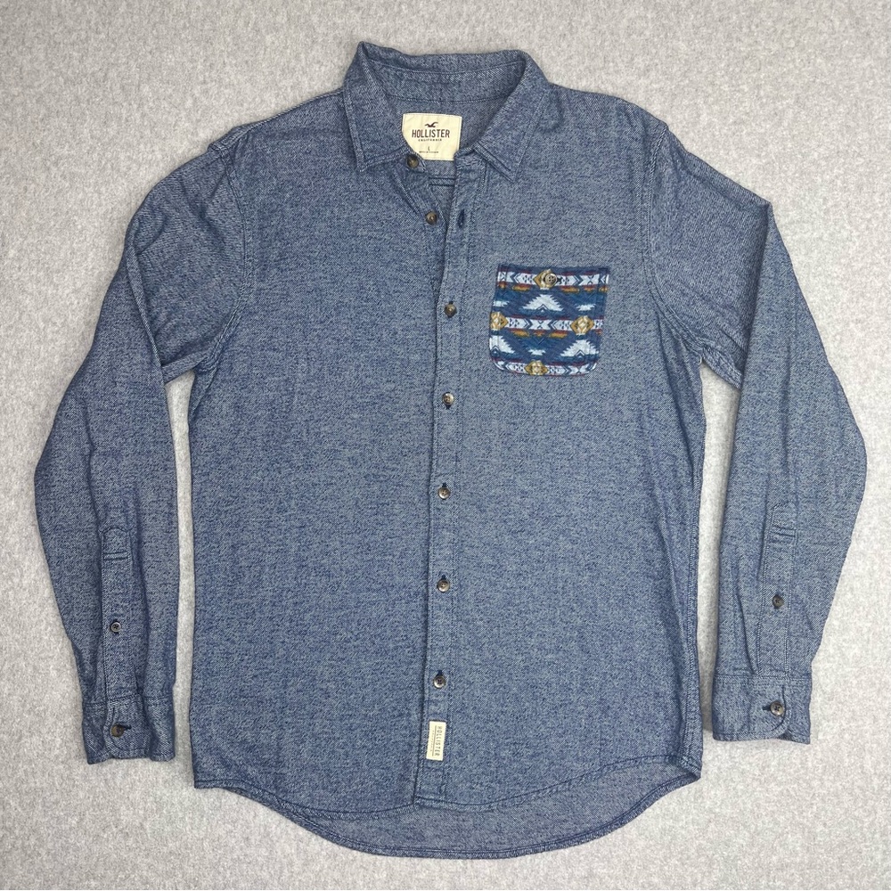 Hollister Mens L Blue Aztec Southwestern Flannel Long Sleeve Button Up Shirt